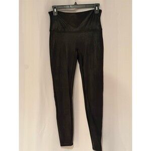 SPANX Faux Leather Leggings Womens Size L Black High Waisted Shaping